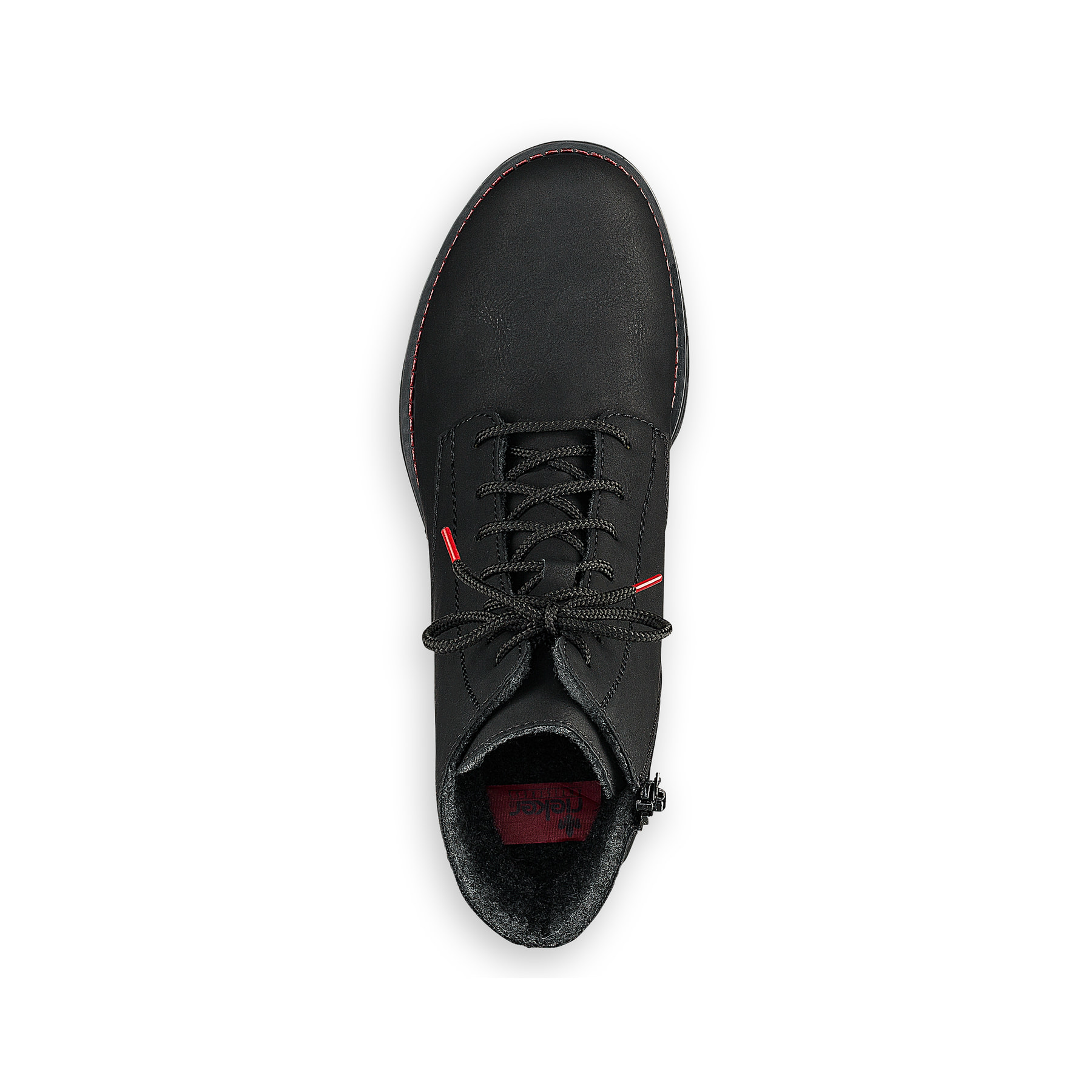 Graphitschwarze Rieker Damen Schnürstiefel 70821-00 mit Schnürung und Reißverschluss. Schuh von oben