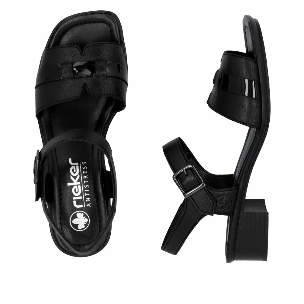 Sandales Rieker noires femme 62685-00 en cuir lisse avec boucle tendance. Chaussure vue de dessus, couchée.