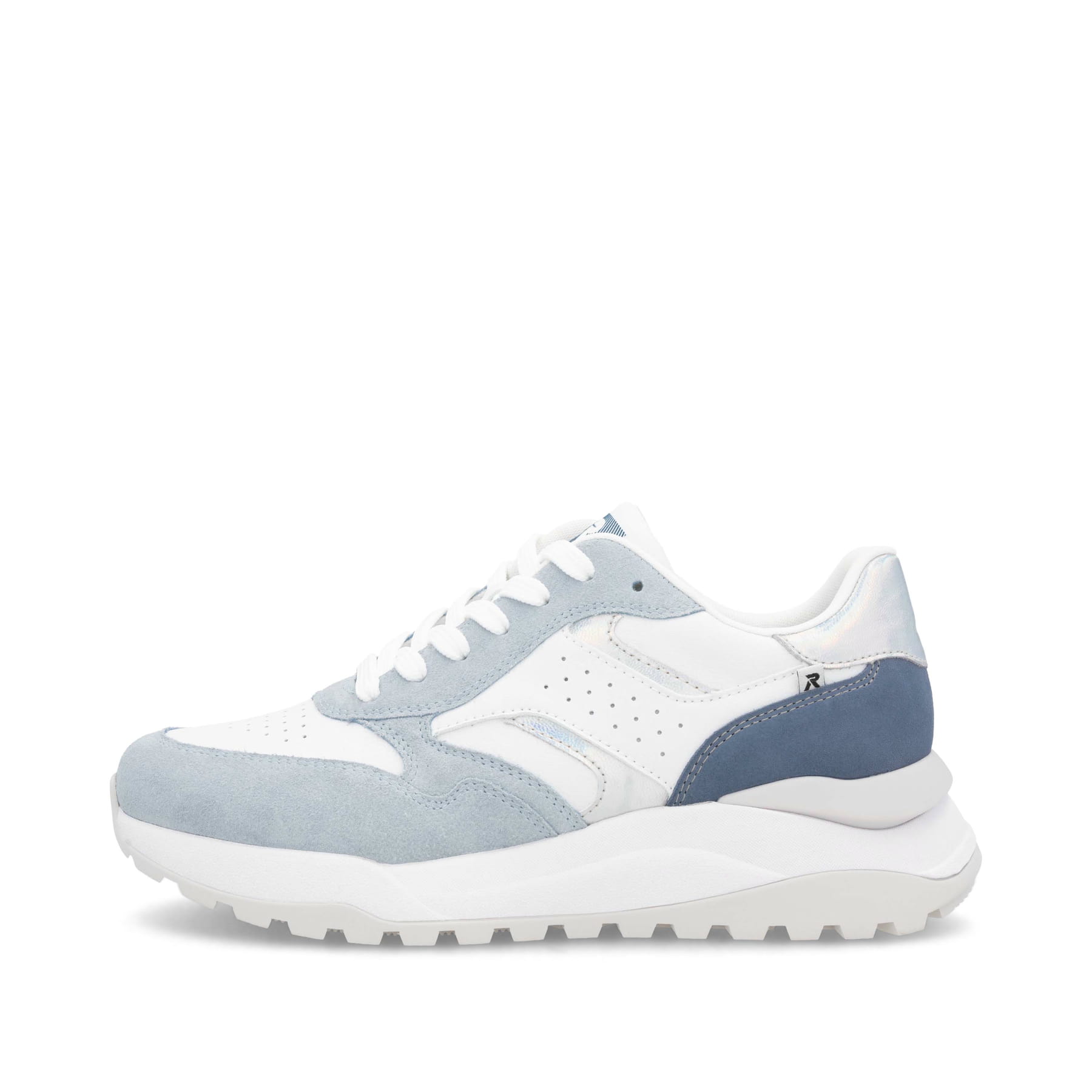 Baskets basses Rieker blanches pour femme W2500-80 avec lacets. Côté extérieur de la chaussure.