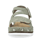 Grüne Rieker Keilsandaletten V7964-52 mit einem Klettverschluss. Schuh von vorne.