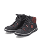 
Graphitschwarze Rieker Damen Schnürschuhe Z4219-00 mit einer robusten Profilsohle. Schuhpaar schräg.