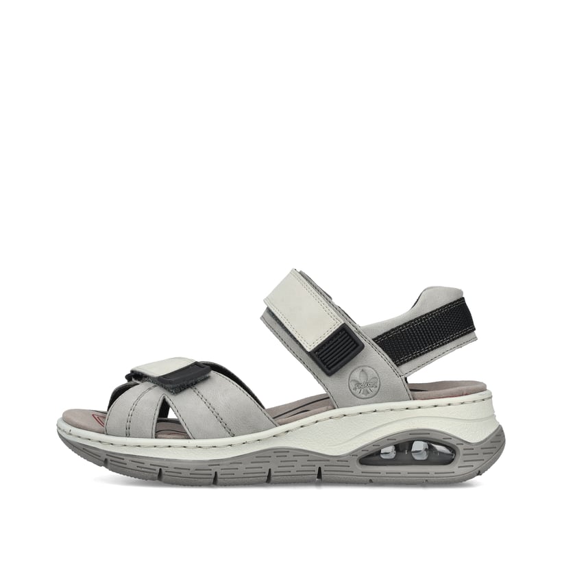 Graue Rieker Damen Trekkingsandalen 67651-40 mit Rieker Air Sohlenfenster. Schuh Außenseite.