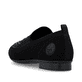 Schwarze Rieker Damen Slipper 51989-00 mit Strasssteinen sowie einem Gummizug. Schuh von hinten.