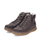Dunkelbraune Rieker Damen Schnürstiefel 74234-25 mit modernen Ziernähten. Schuhpaar seitlich schräg.