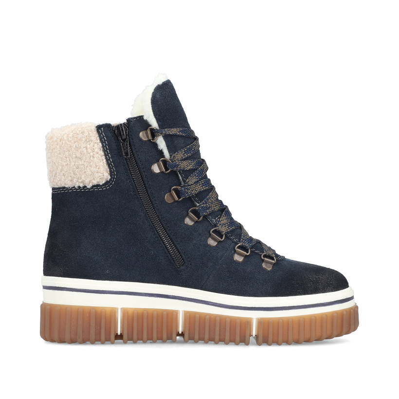 Dunkelblau-beige Rieker Damen Schnürstiefel Y6347-14 aus Rauleder. Schuh Innenseite.