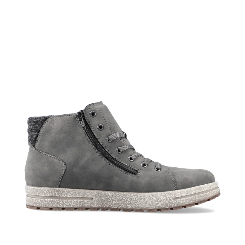 Mondgraue Rieker Herren Schnürstiefel 30721-45 mit Schnürung und Reißverschluss. Schuh Innenseite