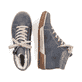 Jeansblaue Rieker Damen Schnürstiefel N0709-14 mit einem Reißverschluss. Schuh von oben, liegend.