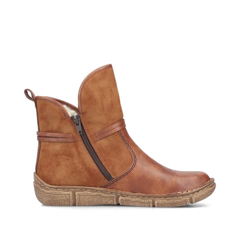 Zimtbraune Rieker Damen Kurzstiefel Z3772-22 mit einer schockabsorbierenden Sohle. Schuh von hinten