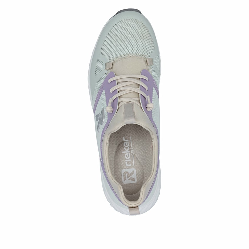 Grüne vegane Rieker Damen Slipper N5258-52 mit Gummizug sowie Komfortweite G. Schuh von oben.