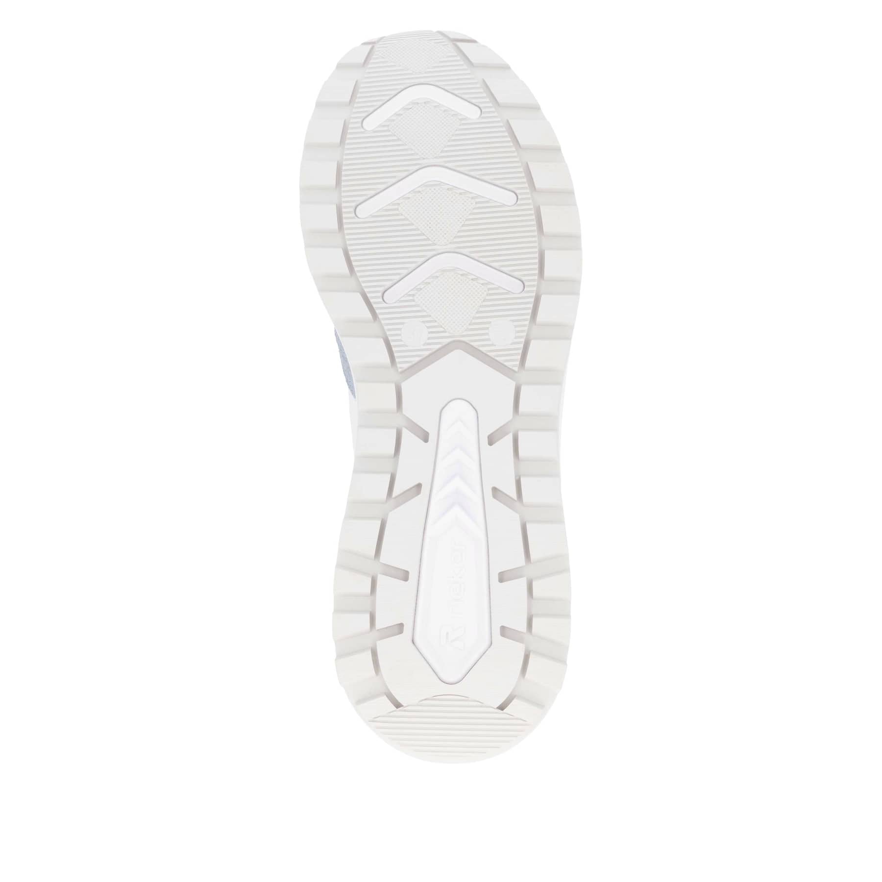 Baskets basses Rieker blanches pour femme W2500-80 avec lacets. Semelle extérieure de la chaussure.
