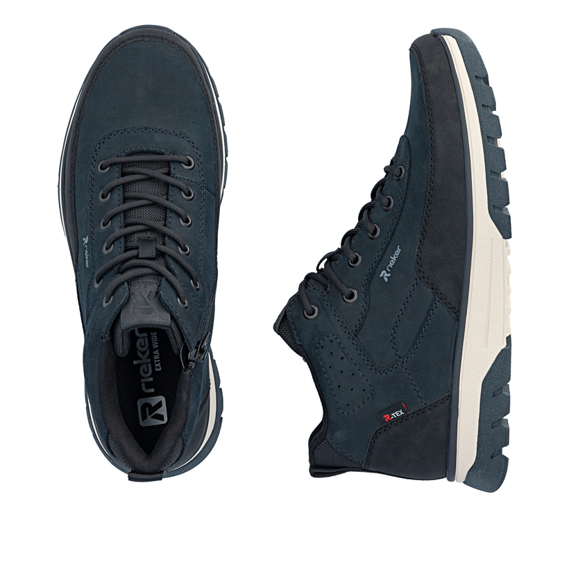 Dunkelblau-schwarze Rieker Herren Sneaker High B9303-14 aus Rauleder. Schuh von oben, liegend.