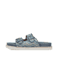 Mehrfarbige Rieker Damen Pantoletten V9584-91 mit einem Schnallen. Schuh Außenseite.