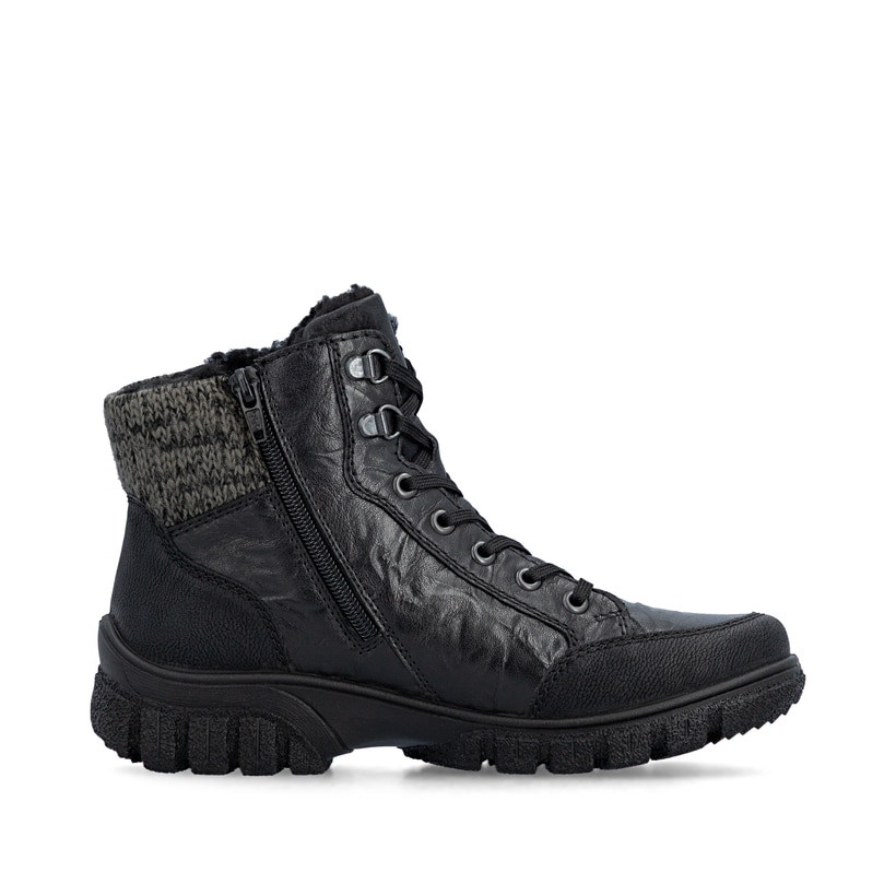 Schwarze Rieker Damen Schnürstiefel Z7230-00 aus Glattleder. Schuh Innenseite.
