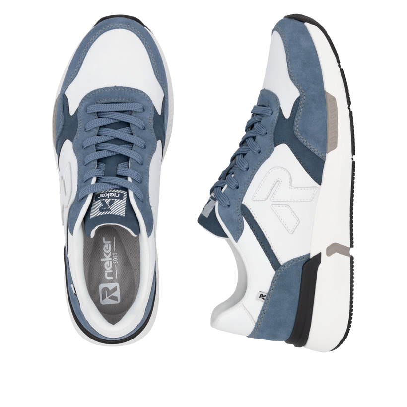 Weiße Rieker Herren Sneaker Low U1400-81 mit Schnürung sowie flexibler Sohle. Schuh von oben, liegend.