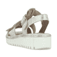 Beige Rieker Keilsandaletten V1361-60 mit einem Klettverschluss. Schuh von hinten.