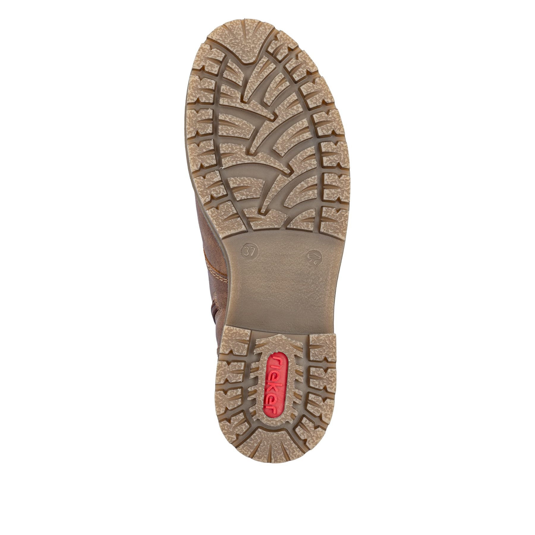 Zimtfarbene Rieker Damen Schnürstiefel Y9107-24 mit Strick-Kragen. Schuh Laufsohle.