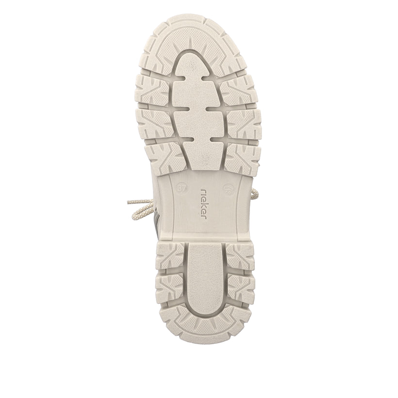 Hellbeige Rieker Damen Schnürstiefel Z1101-62 mit einer robusten Profilsohle. Schuh Laufsohle