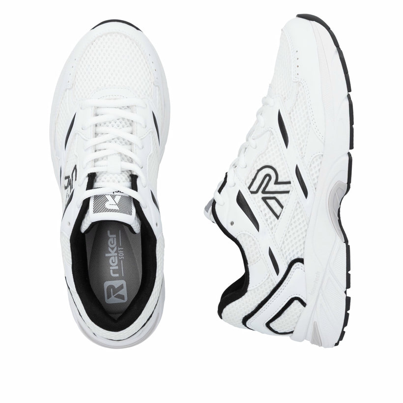 Weiße Rieker Herren Sneaker Low U4200-82 mit Schnürung sowie ultraleichter Sohle. Schuh von oben, liegend.