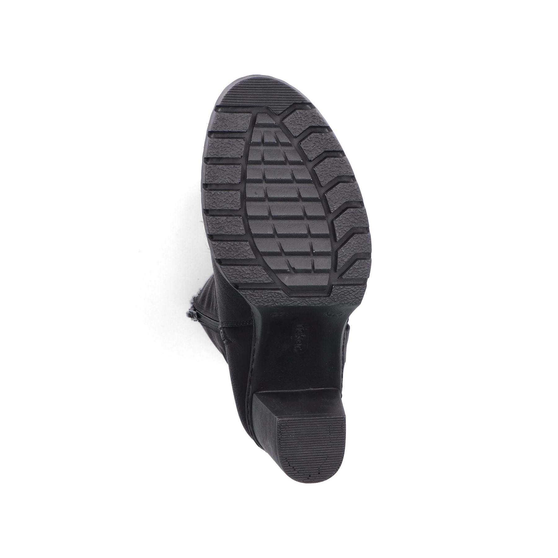 Bottines Rieker noires pour femme Y2582-00 avec fermeture éclair. Semelle extérieure de la chaussure.