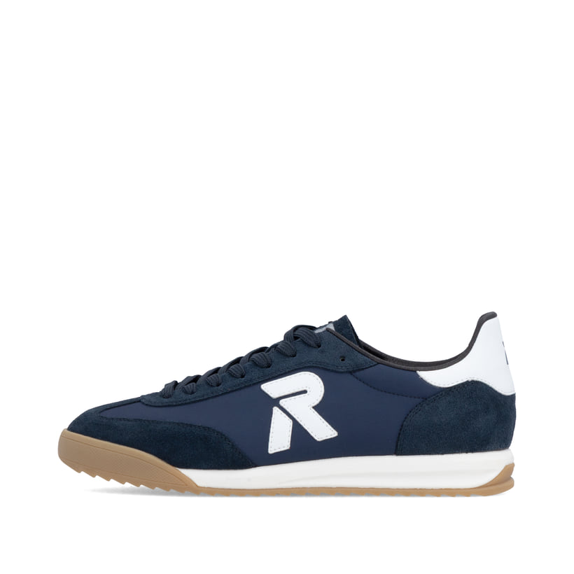 Baskets basses Rieker bleues pour homme U4000-14 avec lacets. Côté extérieur de la chaussure.