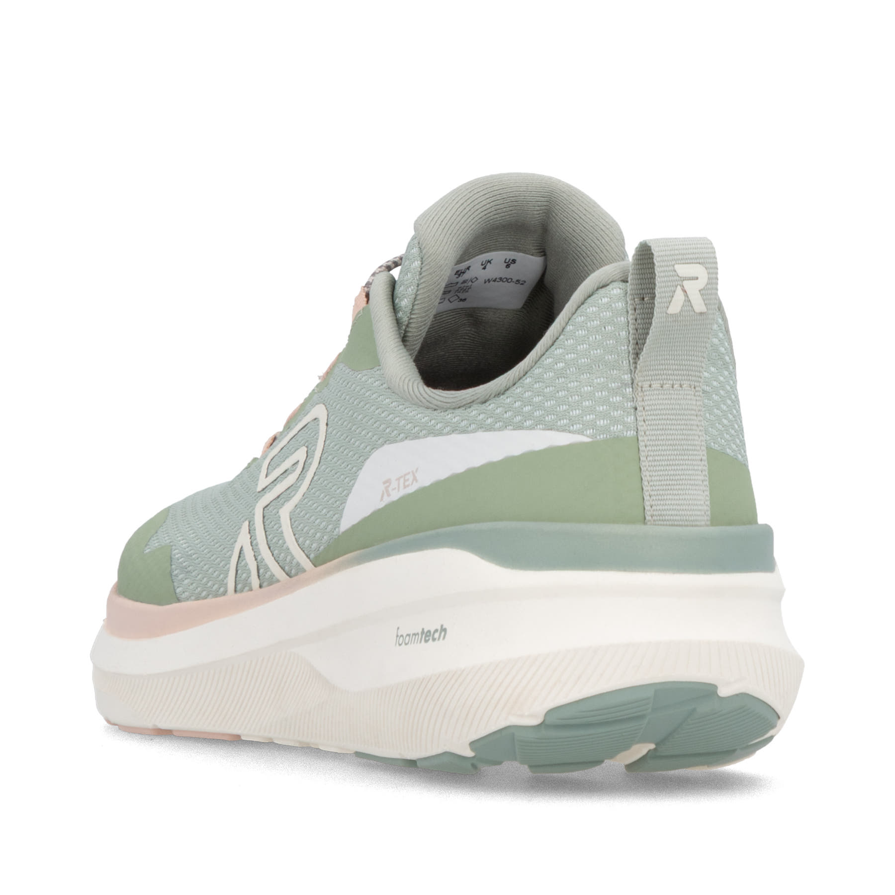 Grüne Rieker Sport Damen Sneaker Low W4300-52. Schuh von hinten.