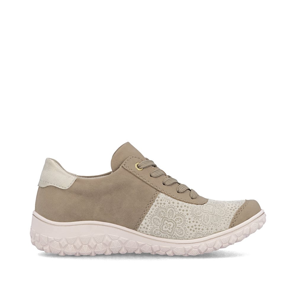 Beige Rieker Damen Schnürschuhe 59502-62 mit Reißverschluss sowie Extraweite H. Schuh Innenseite.