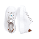 Schneeweiße Rieker Damen Sneaker Low N5452-80 mit einem Reißverschluss. Schuh von oben, liegend.