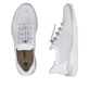 Silberne Rieker Damen Slipper L3261-90 mit easy Hineinschlüpf-Möglichkeit. Schuh von oben, liegend.