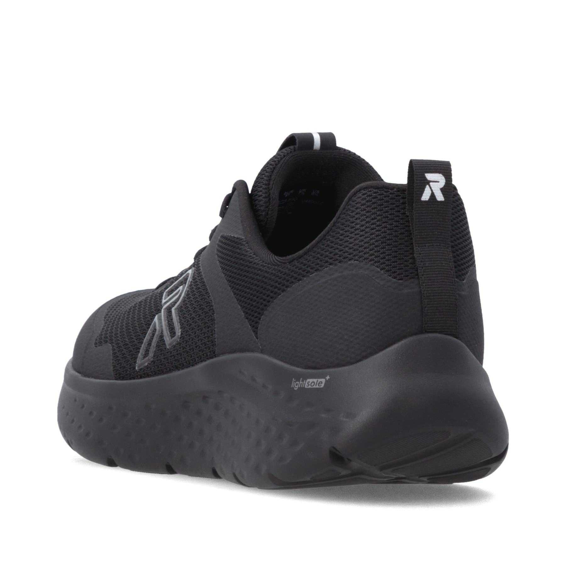 Schwarze Rieker Sport Herren Sneaker Low U4400-00. Schuh von hinten.