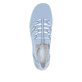 Blaue vegane Rieker Damen Slipper L7462-12 mit einem Gummizug. Schuh von oben.