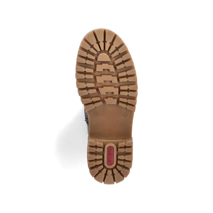 Dunkelgrüne Rieker Damen Schnürstiefel 92920-54 mit einem Reißverschluss. Schuh Laufsohle.