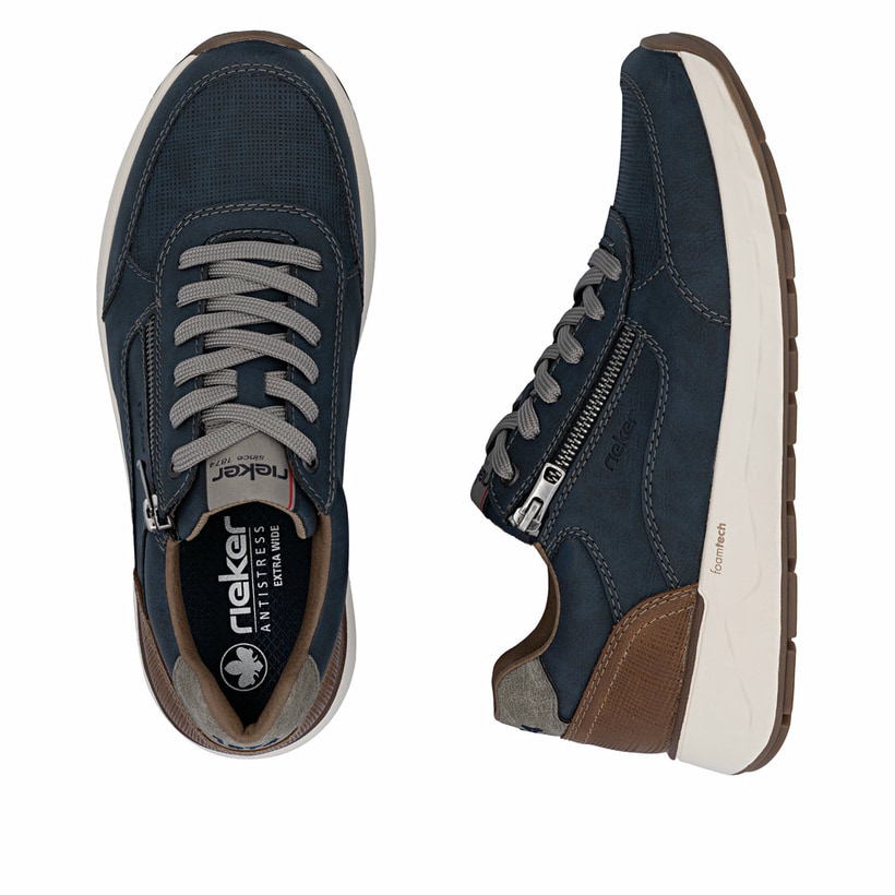 Baskets basses Rieker bleues pour homme 11504-14 avec fermeture éclair. Chaussure vue de dessus, couchée.