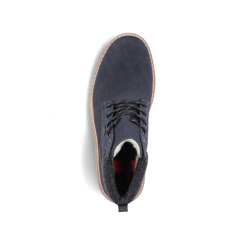 Pazifikblaue Rieker Herren Schnürstiefel 38419-16 mit einer robusten Profilsohle. Schuh von oben