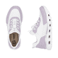Weiße vegane Rieker Damen Sneaker Low M6067-30 mit einem Gummizug. Schuh von oben, liegend.
