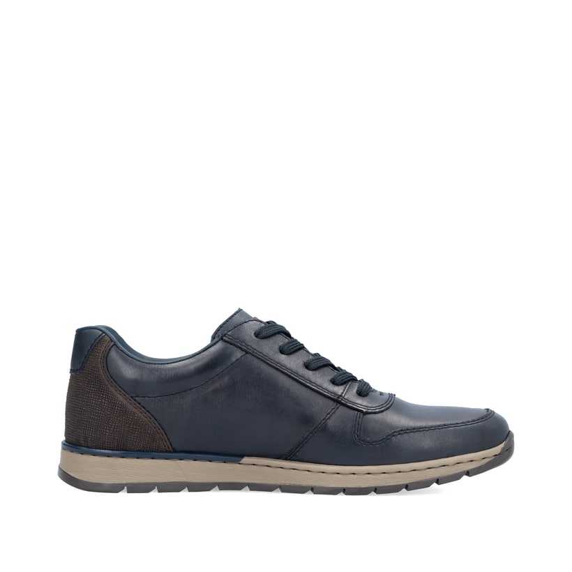 Baskets basses Rieker bleues pour homme B2112-14 en cuir lisse. Chaussure vue de l'arrière.