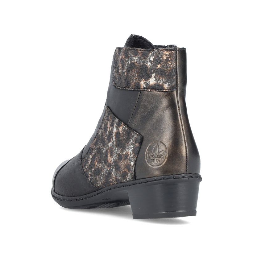 Bottines Rieker noires pour femme Y0764-00 avec imprimé léopard. Chaussure vue de dessus.
