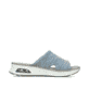 Blaue vegane Rieker Damen Pantoletten 65651-12 mit Rieker Air Sohlenfenster. Schuh Innenseite.