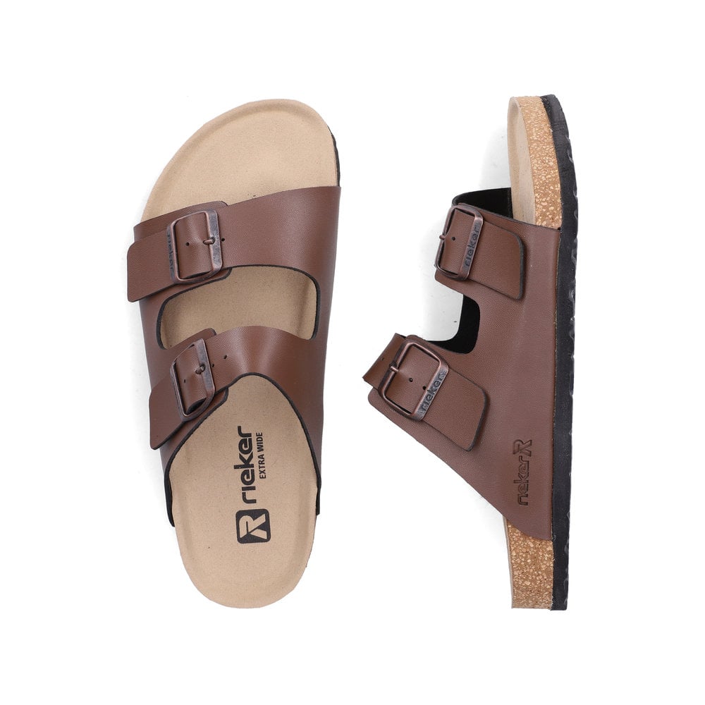 Mules Rieker marron pour homme 22190-22 avec boucles. Chaussure vue de dessus, couchée.