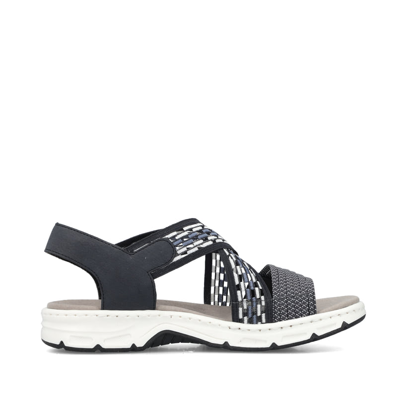 Blaue Rieker Damen Trekkingsandalen V9875-14 mit einem Elastikeinsatz. Schuh Innenseite.