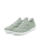 Grüne vegane Rieker Damen Slipper L7463-52 mit einem Gummizug. Schuhpaar seitlich schräg.