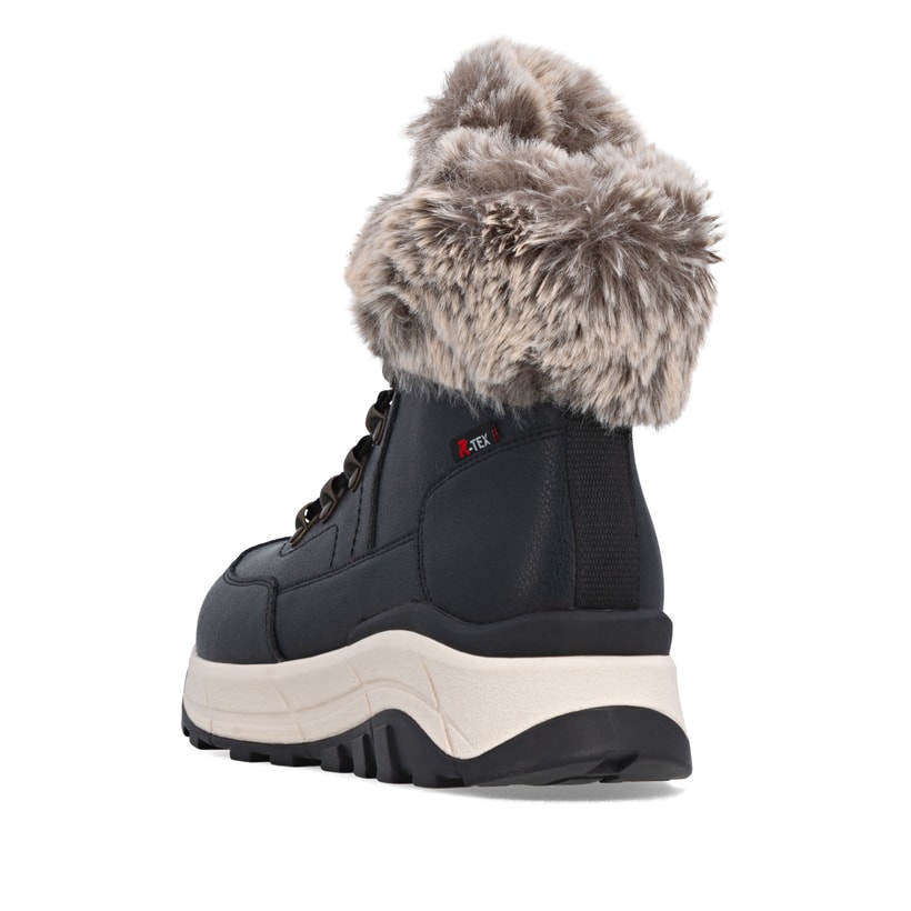 Schwarze Rieker Damen Schnürstiefel W0063-00 aus Glattleder. Schuh von hinten.