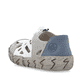 Weiße Rieker Damen Slipper L0358-80 mit Gummizug sowie extra weicher Decksohle. Schuh von hinten.