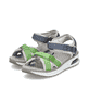 Mehrfarbige Rieker Damen Trekkingsandalen 65660-90 mit Rieker Air Sohlenfenster. Schuhpaar seitlich schräg.