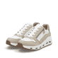 Weiße Rieker Damen Sneaker Low N5204-80 mit Reißverschluss sowie flexibler Sohle. Schuhpaar seitlich schräg.