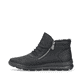 
Tiefschwarze Rieker Damen Slipper Z0051-01 mit einer robusten Profilsohle. Schuh Außenseite