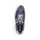 Blaue Rieker Herren Slipper 11960-14 mit einem Gummizug sowie der Komfortweite G. Schuh von oben.