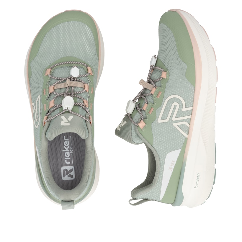 Grüne Rieker Sport Damen Sneaker Low W4300-52. Schuh von oben, liegend.