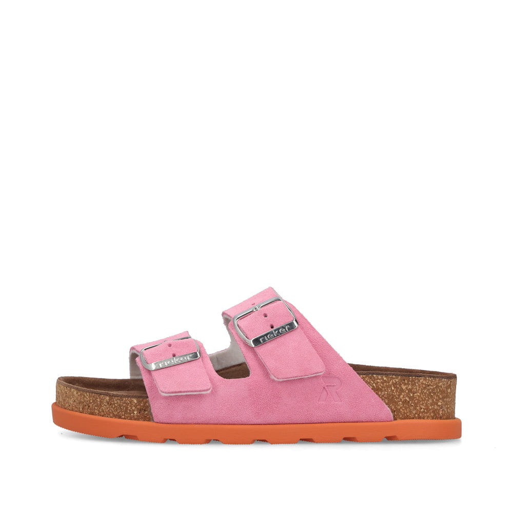 Rosane Rieker Damen Pantoletten V3190-31 aus Rauleder mit Schnallen. Schuh Außenseite.