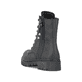 
Tiefschwarze Rieker Damen Biker Boots Y2441-00 mit Schnürung und Reißverschluss. Schuh von hinten
