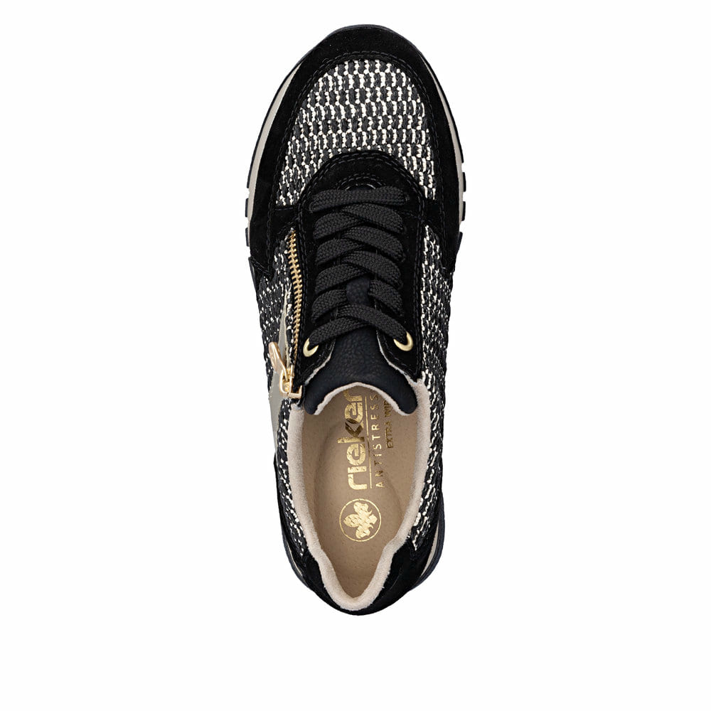 Baskets basses Rieker noires pour femme 49010-01 avec fermeture éclair. Chaussure vue de dessus.